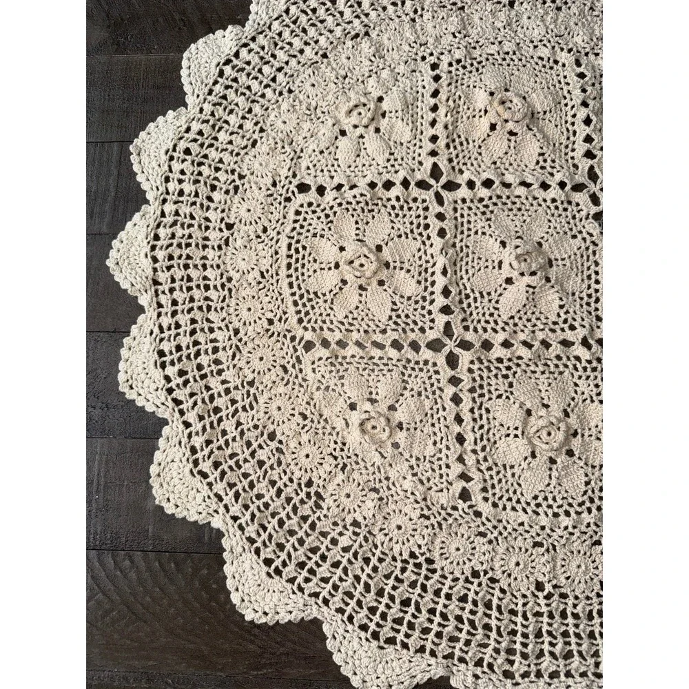 Handmade Off White vintage round crochet doily 28